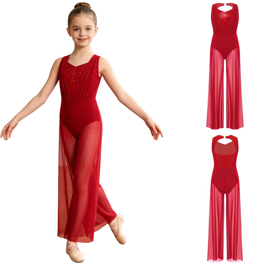 Sparkle Sequin Sleeveless Leotard Jumpsuit with Back Cutout and Built-in Shorts for Girls Dance Stage Performance Show