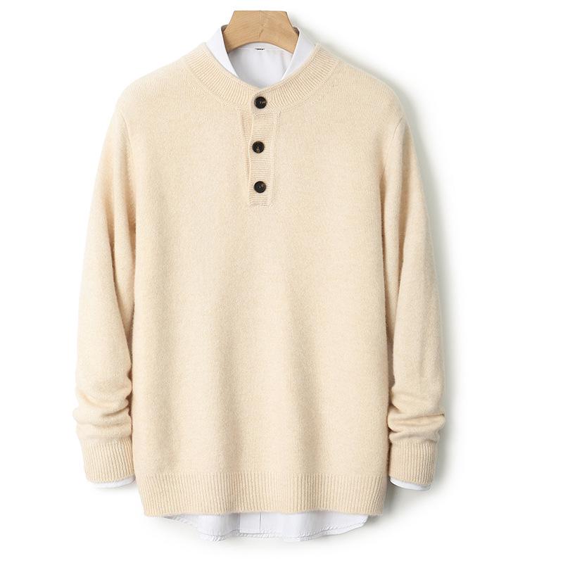 

Men s High-End Business Casual 100% Pure Wool Thickened Round Neck Sweater with Buttons - Autumn/Winter Knitwear L (70-80 kg) темно-синього кольору