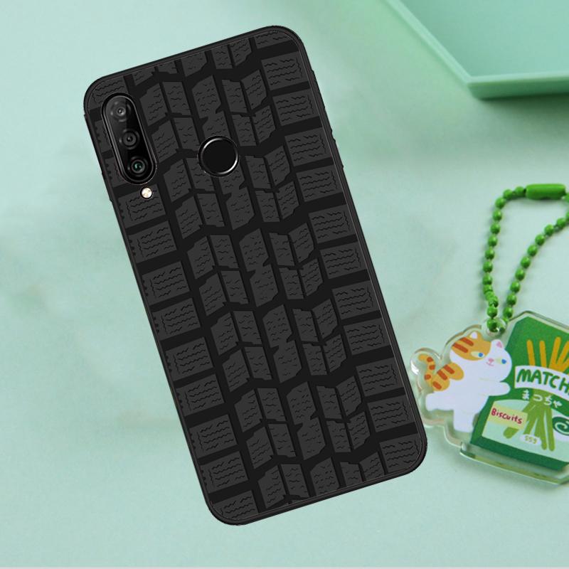 Black Tyre Tread Texture For Huawei Nova 12i 12s 7i 8i 11i 9 10 SE Y90 Y60 Y70 Y72 Y61 Y91 P30 P40 Lite P60 Pro Case