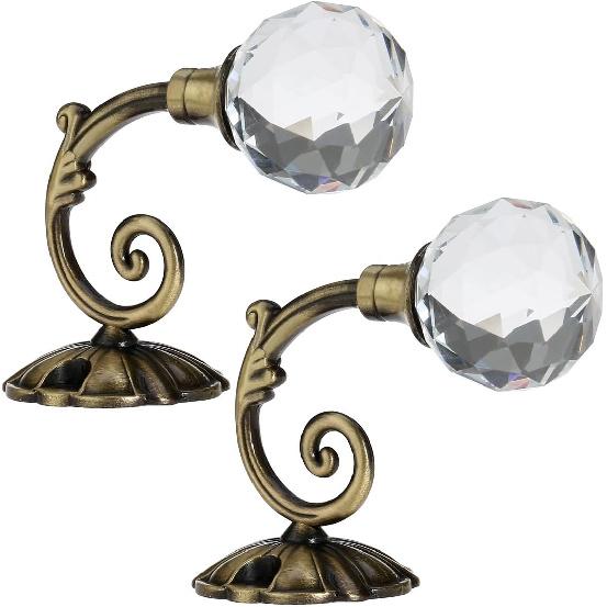 Curtain Tieback Hooks Drapery Holdbacks Crystal Ball Curtain Hookback Wall Mount Metal Curtain Holdback (Bronze 2pcs)