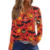 Dámské tričko s potiskem Halloweenu, knoflíky, dlouhý rukáv, denní, víkendová móda, základní, výstřih do V, běžný top