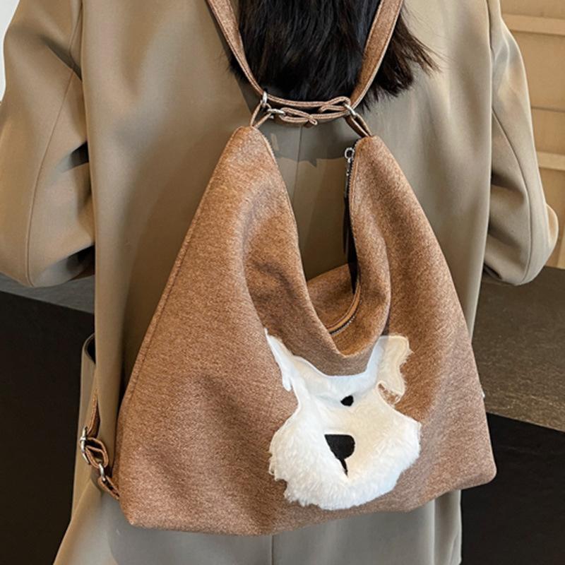 2025 summer bag large capacity soft leather women's shoulder bag new plush bear backpack handbag women's bag