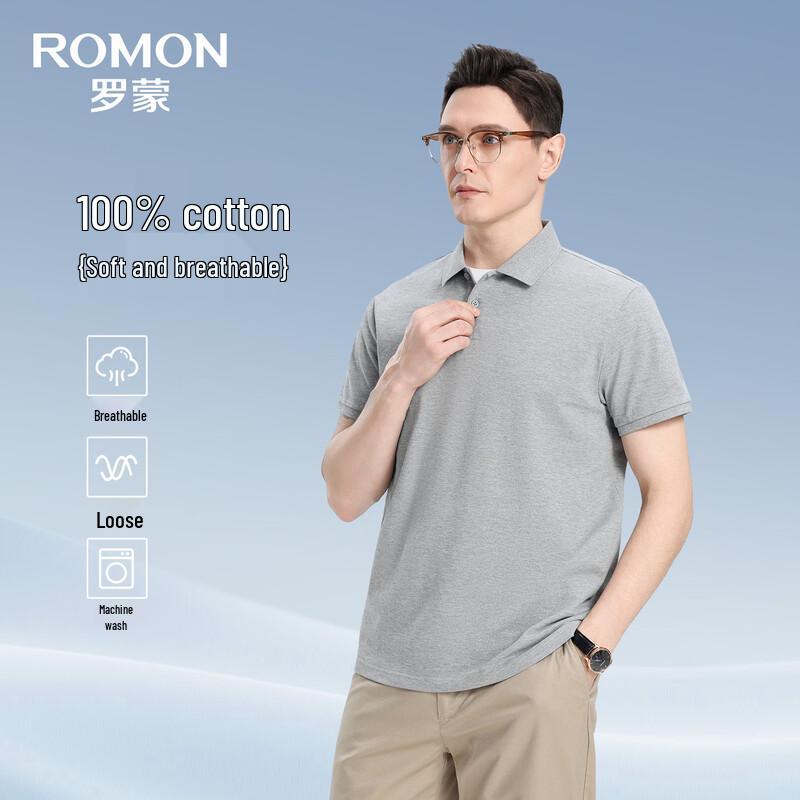 ROMON Men s Pure Cotton Solid Polo T-Shirt 50