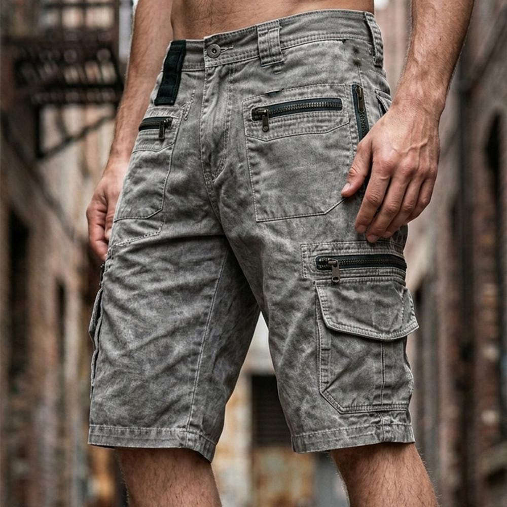 Pantaloncini Cargo Lavati Vintage da Uomo Multitasche Casual Tattici da Lavoro per Esterno