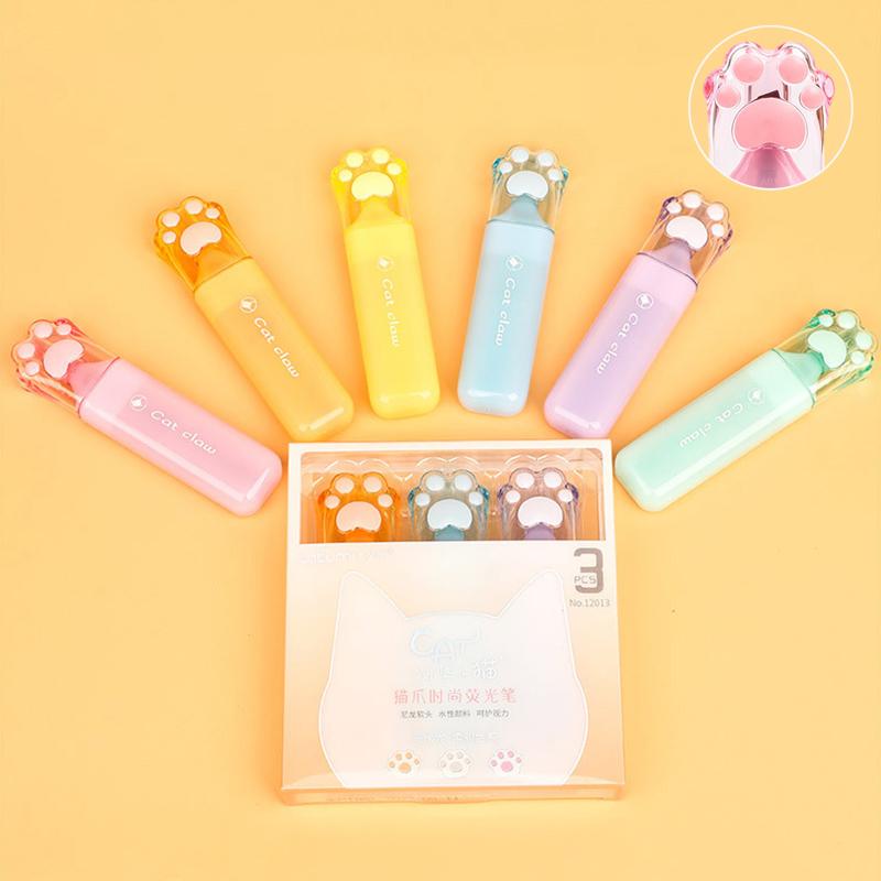 1/6Pcs Kawaii Cat Claw Pastel Color Highlighters Drawing Graffiti Art Markers Fluorescent Pen Cute Stationery School Supplies