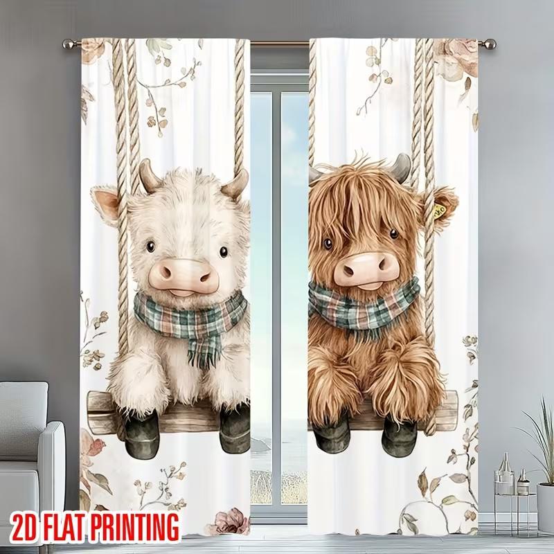 

2 Pcs Cartoon Little bull print curtains,suitable for bedroom,living room kitchen decoration,home decoration,window decoration 14Wx39L(35x100CM)x2&Rod Pocket