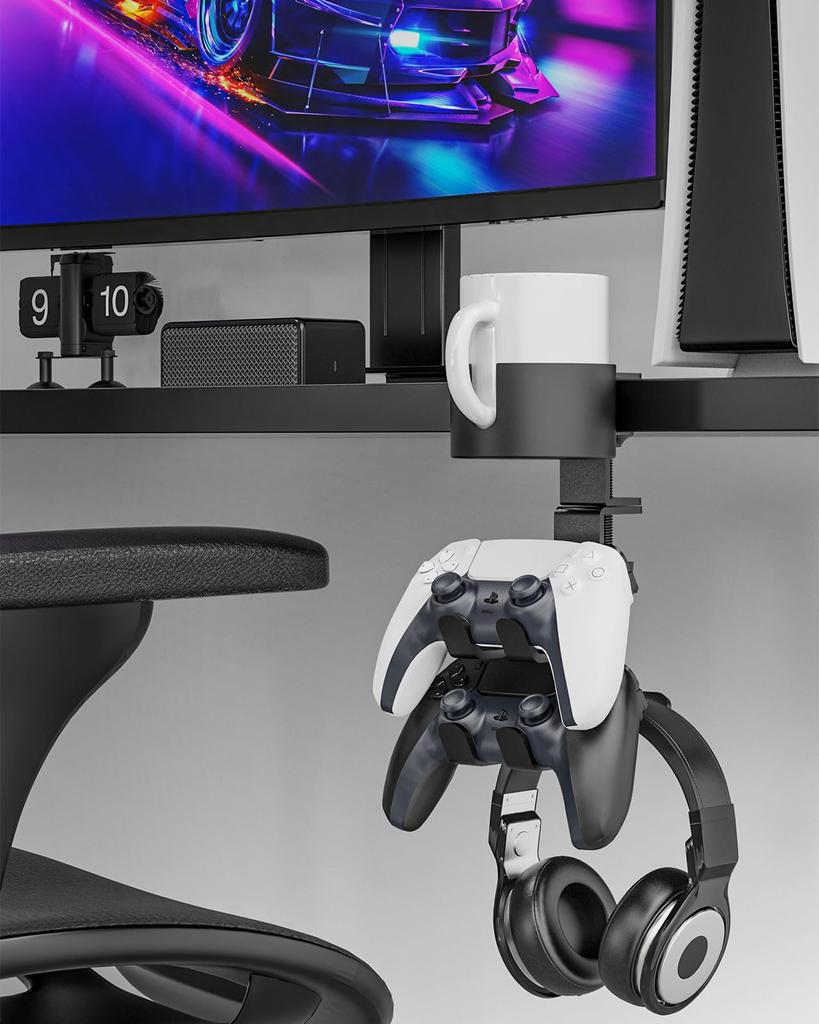 MoKo Controller Headphone Inner Diameter Drink Holds 3 Devices 9kg Weight Aluminum Clamp Easy Compatible with Sony and Black Holder, Stand, 8.5cm