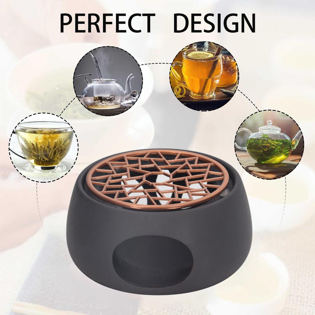 Teapot Warmer Base Ceramic Candle Heater Tea Coffee Milk Light Warmer with Purple Iron Pad for Home Black