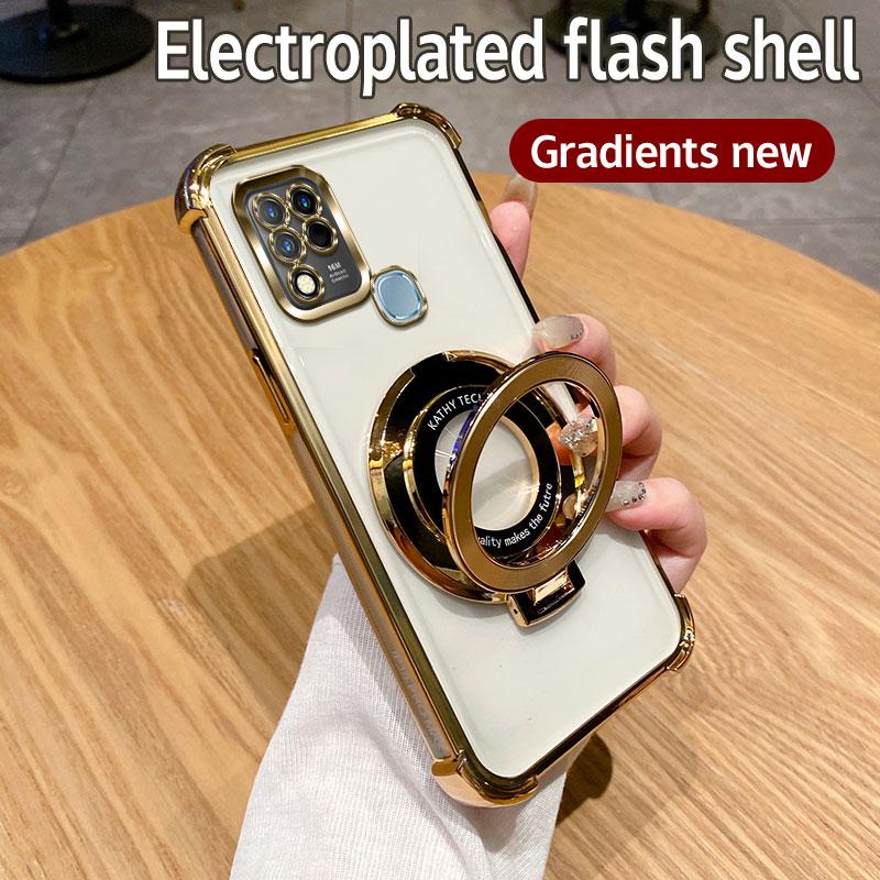 For Infinix Hot 10s Case Hot 10T Cover Hot 10s NFC Luxury Plating Shockproof Magnetic Bracket Magsafe Clear With Holder Stand
