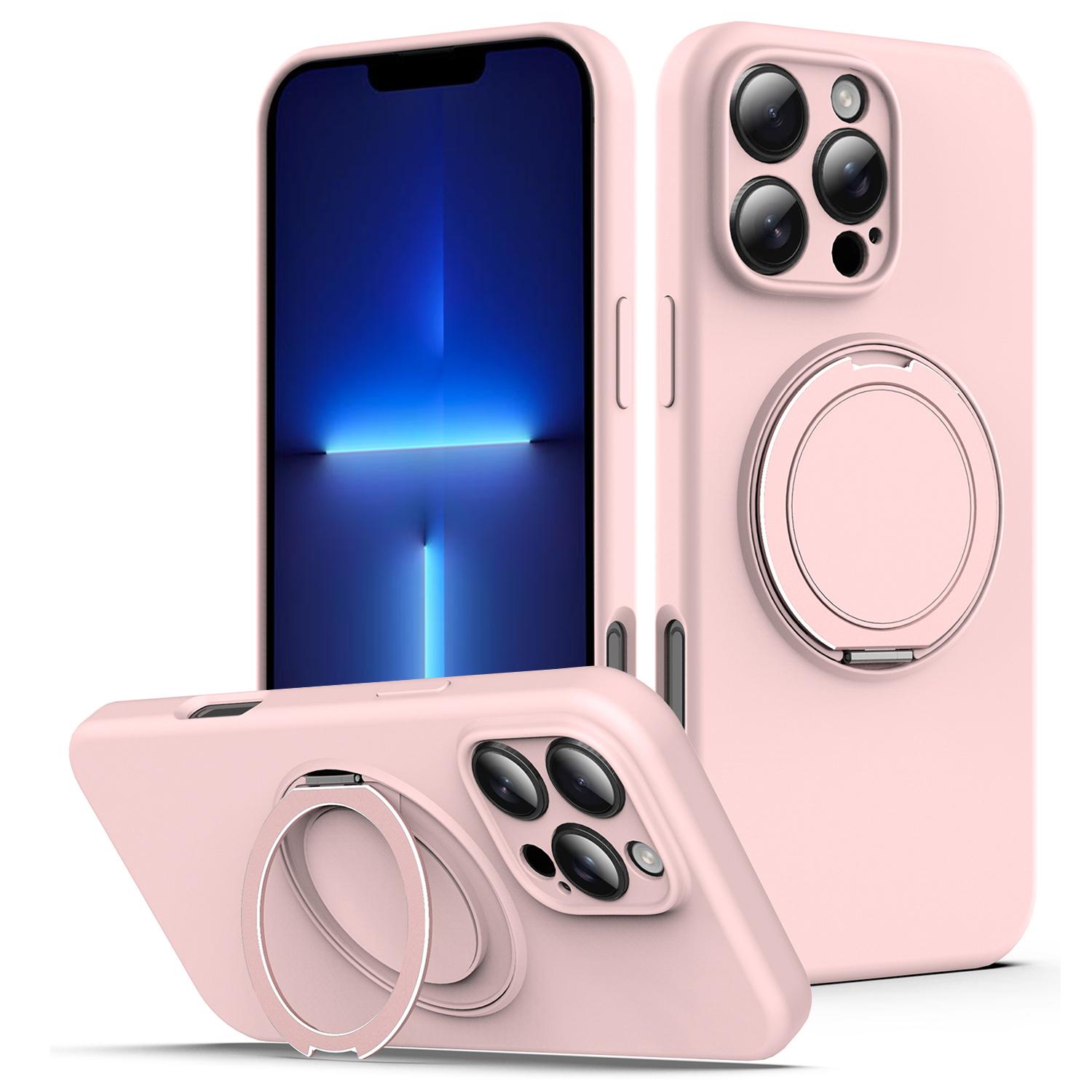 

For iPhone 13 Pro Max Case Compatible with MagSafe Metal Kickstand PC+Silicone Phone Cover Pink