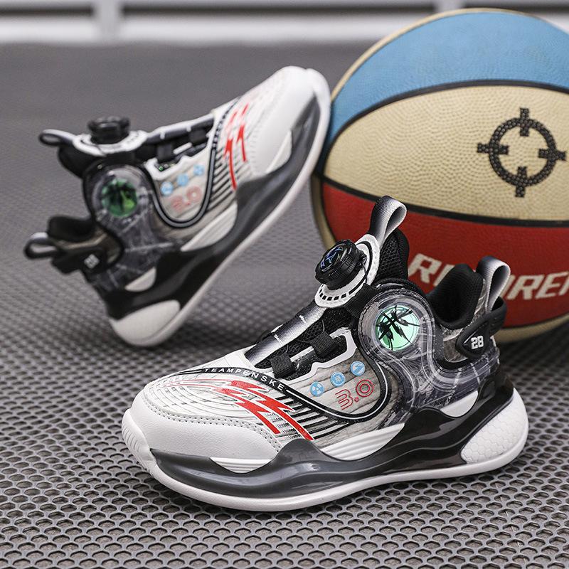 New Boys Waterproof 2025 Middle and Older Children's Shoes Basketball Shoes Children's Sports Shoes Leather Buttons Spring and Autumn