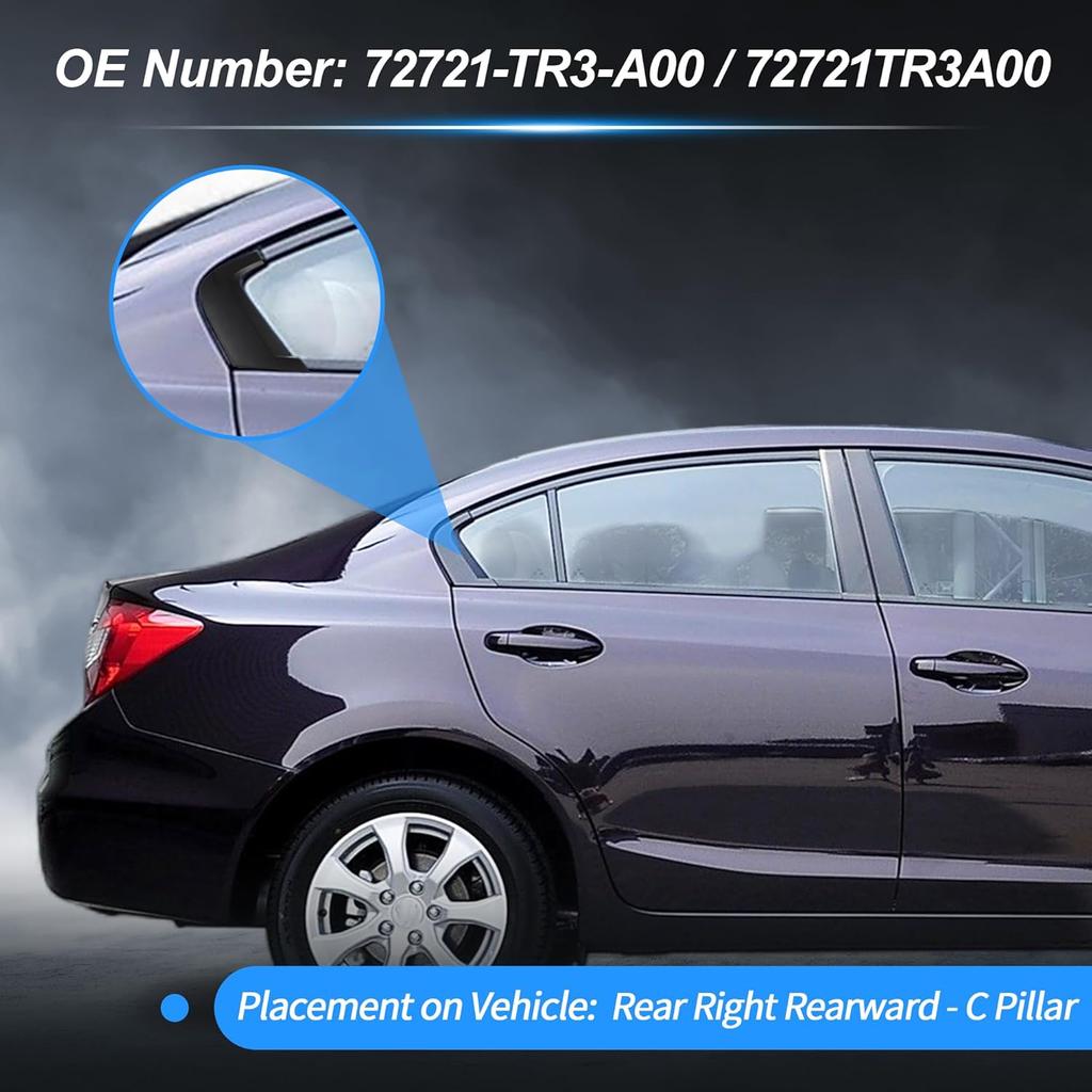 Rear Left Passenger Side C Pillar Mould Trim for Honda Civic 2012-2015 Door Window Pillar Post Exterior Repair Cover Trim Black No.72721-TR3-A00