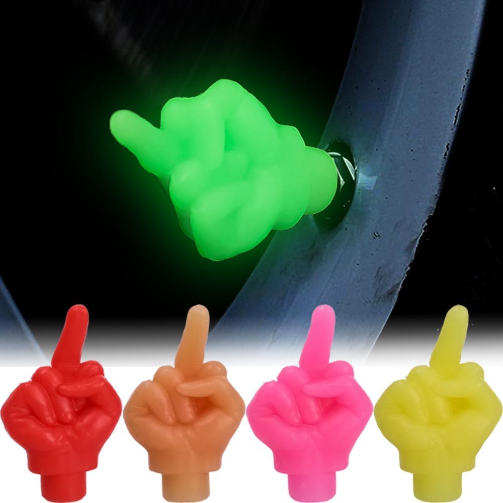 

4Pcs Luminous Finger Motorcycle Dust Plug Silicone Spoof Tire Valve Core Bike