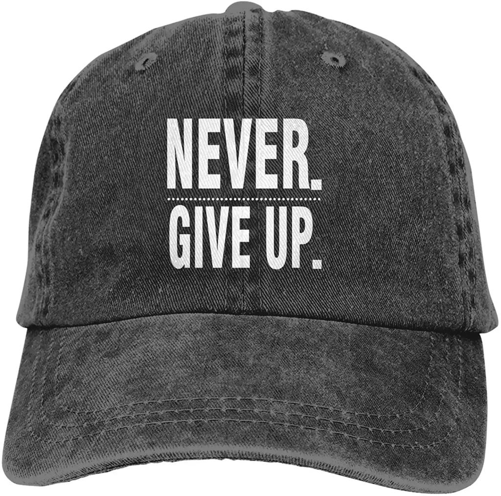 Denim Cap Never Give Up Baseball Dad Cap Classic Washed Cotton Adjustable Casual Sports Novel for Unisex Women Hats