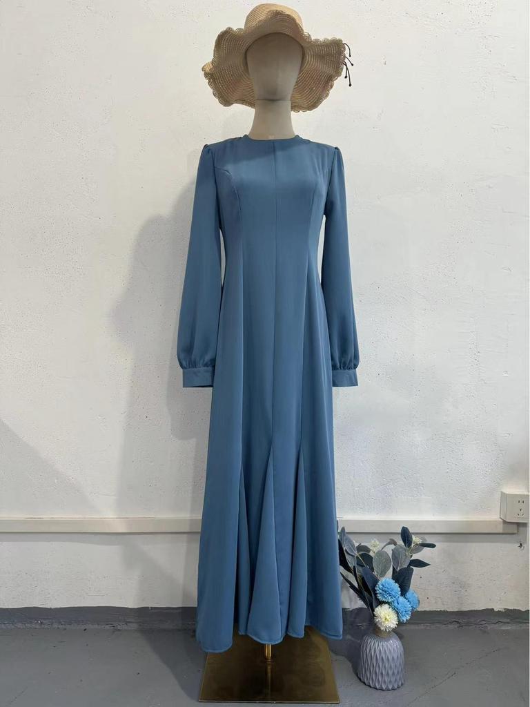 2024 Spring European-American Low-Neck, Long-Sleeve Court-Style Waist-Cinching Dress