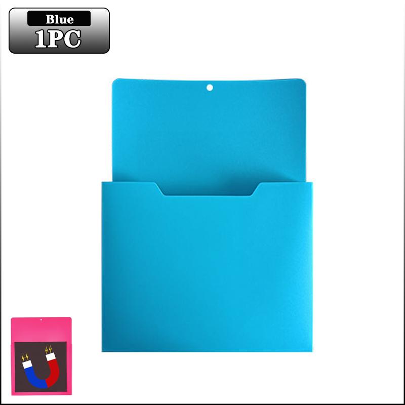 Magnetic Wall File Organizer Magnetic File Holder Refrigerator Magazine Holder for Mail Letters Paper Document Storage Rack Blue-1PC
