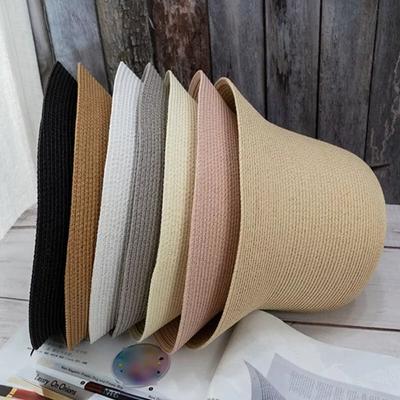 Chapeau de plage pliable Chapeau de pêcheur couleur unie Mode Chapeau seau en paille pour femme