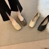 Fashion Retro Square Head Grandma Shoes Female Flat Bottom Autumn and Winter New Fairy Wind Doudou Shoes Soft Leather Shallow Mouth Single Shoes