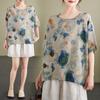 Übergröße Damenbekleidung Sommer Künstlerisches Rundhals Bedrucktes Kurzarm T-Shirt Damen Pullover Fledermausoberteil Damen