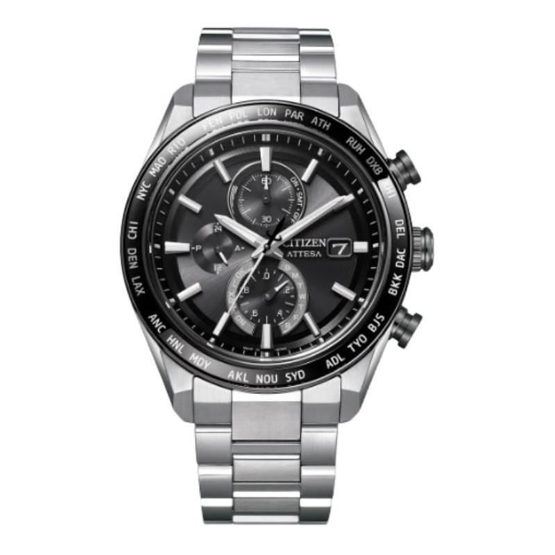 CITIZEN Attesa Serie 100 Meter Wasserdicht Solar Quarz Titanarmband 42mm Herrenuhr Schwarzes Zifferblatt AT8295-56E schwarz