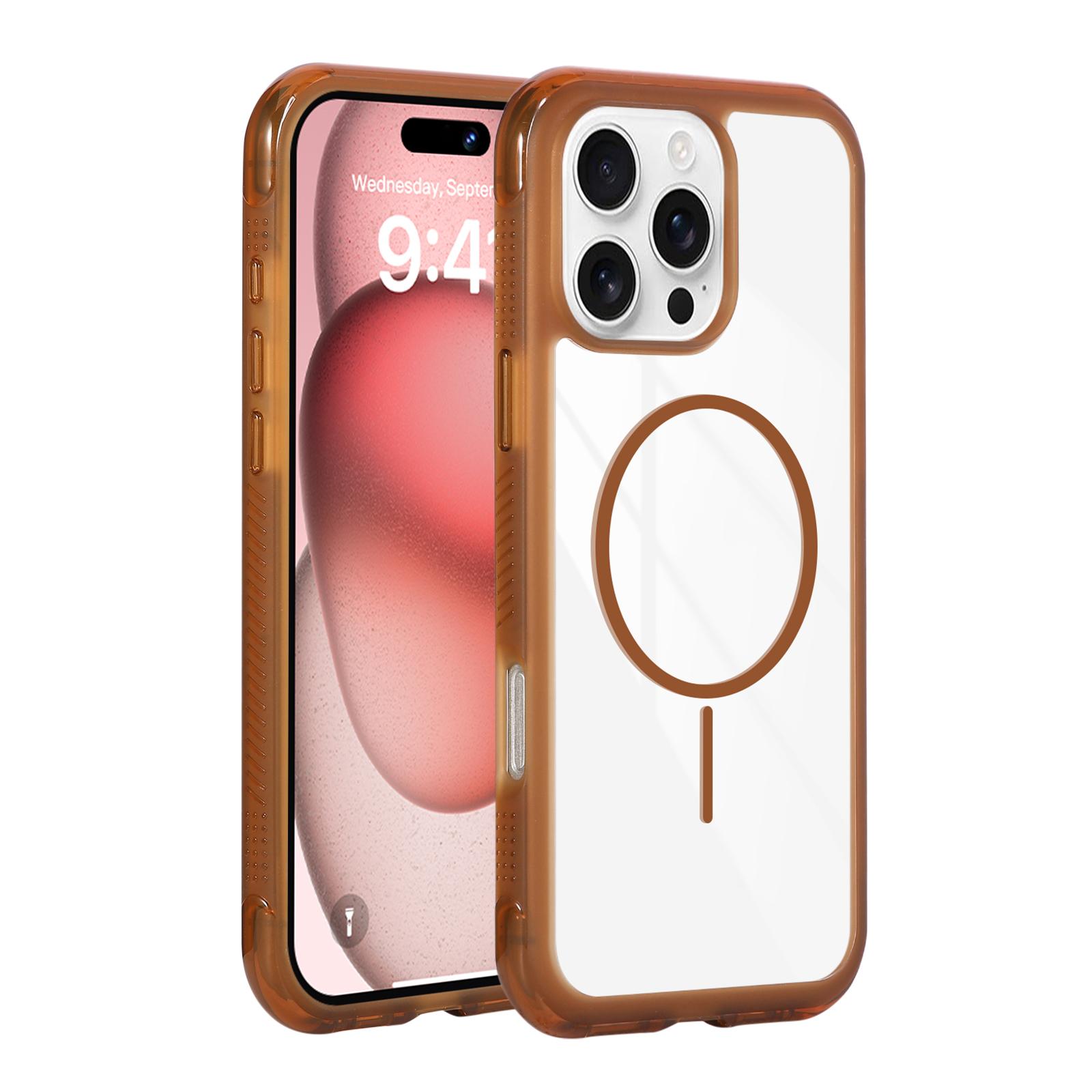 

For iPhone 16 Pro Max Magnetic Case TPU+PC Crystal Clear Phone Cover Brown