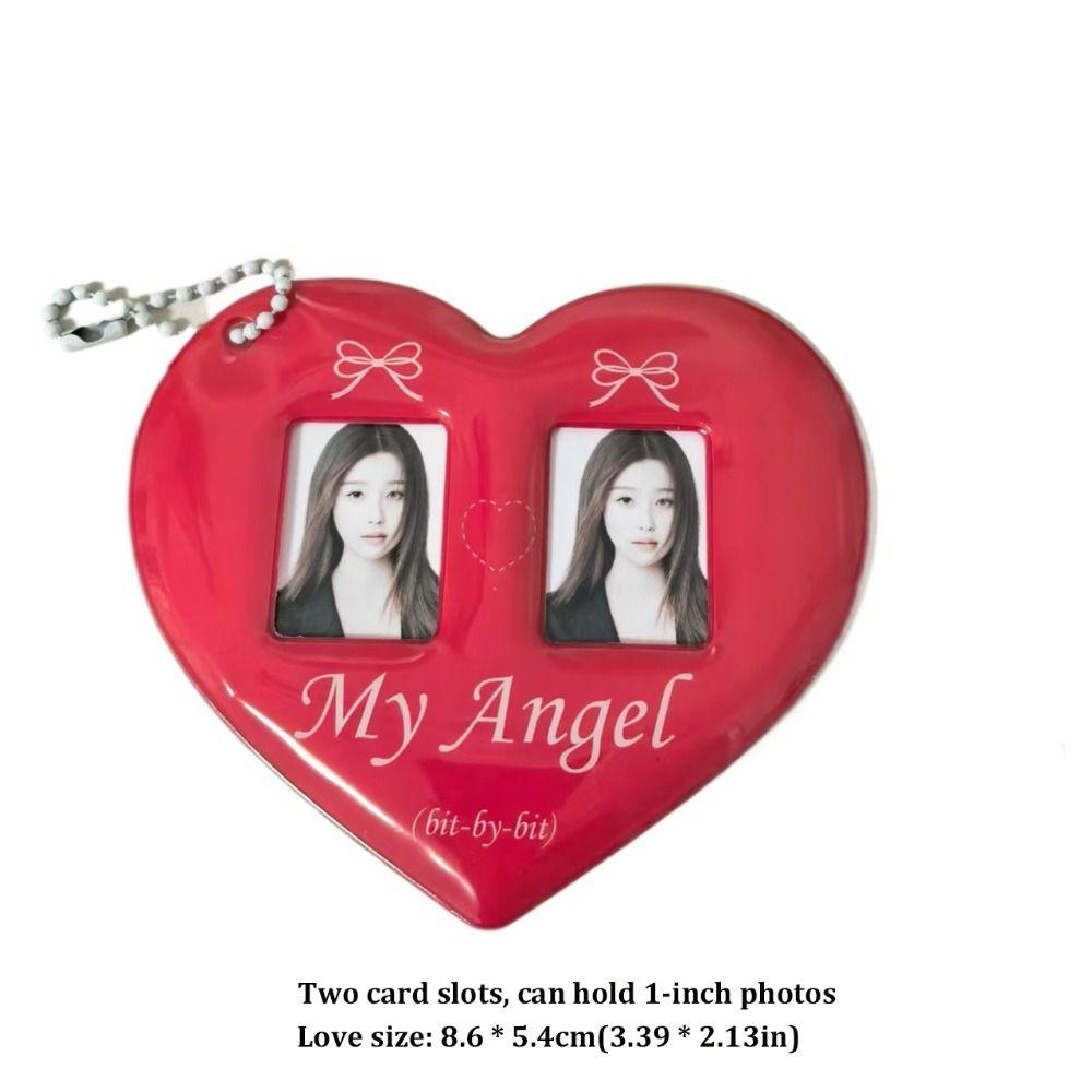 Creative Love Heart Photocard Holder 1 inch 2 Slots Card Holder with Keychain Cute Bag Pendant for Girls