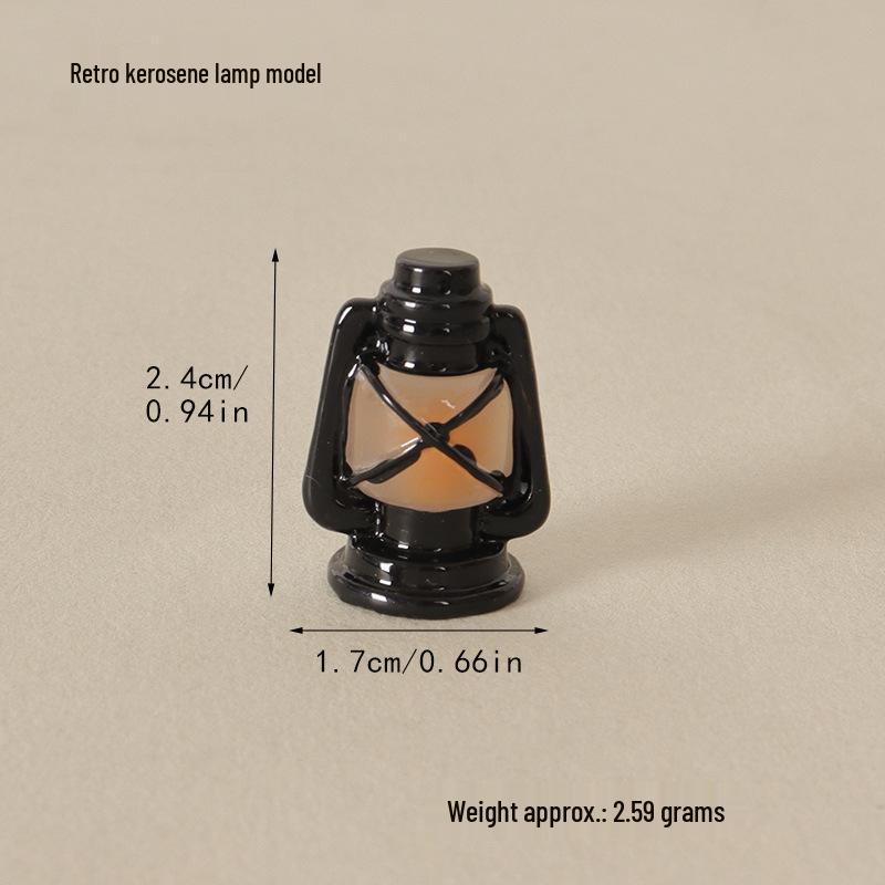 Retro Mini Kerosene Lamp Model for Dollhouse Christmas Decoration & Shooting Scene Prop.