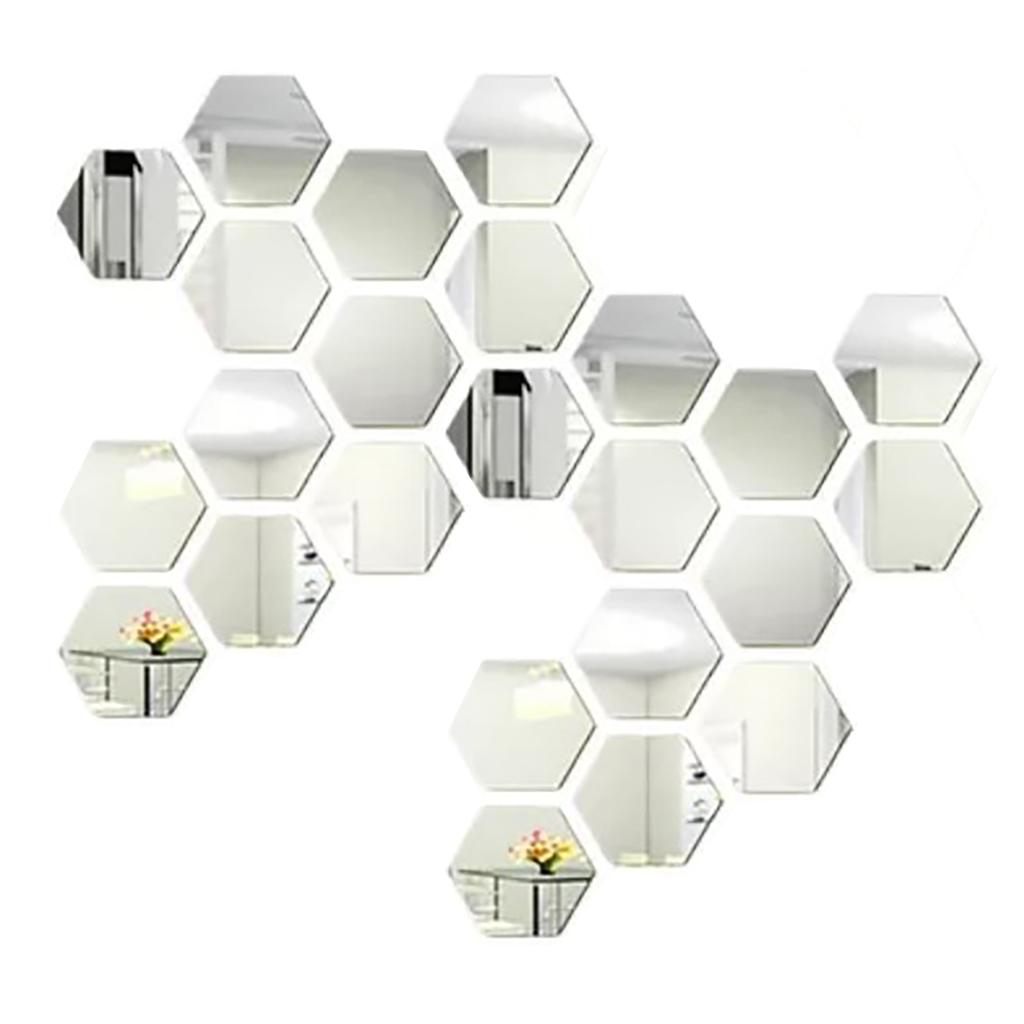 24PCS Hexagon Mirror Wall Stickers Acrylic Sticker Decoration for Home Living Room Bedroom Decor