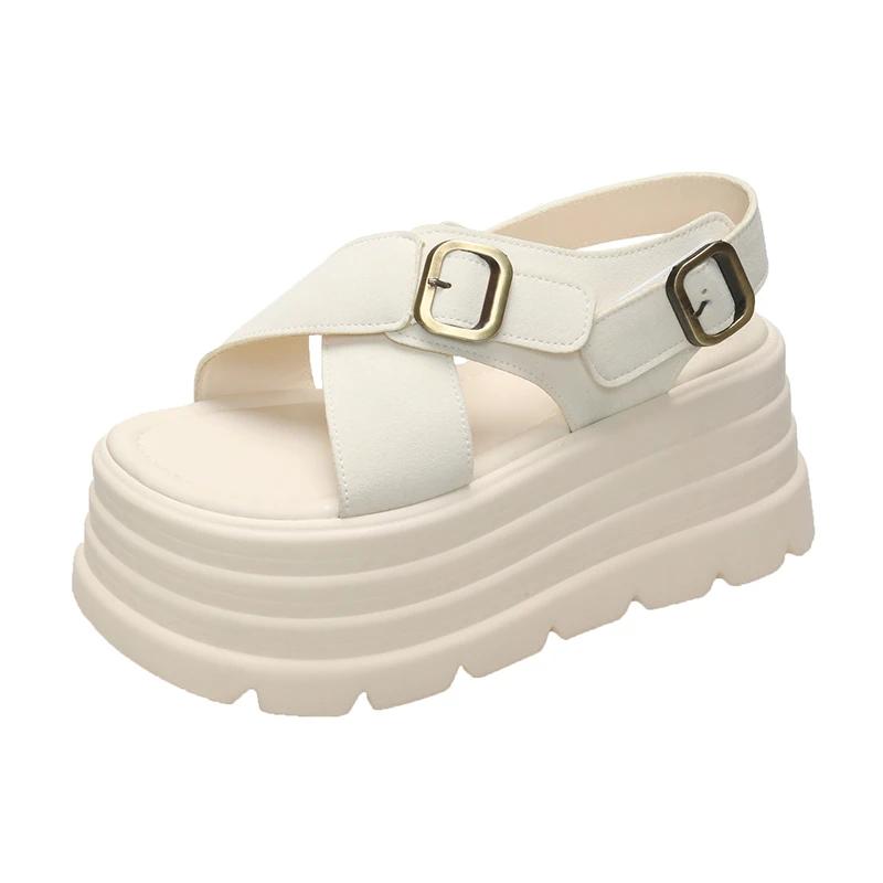 

Мода 8 см Новые летние сандалии на танкетке Женские пляжные шлепанцы Сандалии на высоком каблуке Женские повседневные сандалии на платформе Массивные шлепанцы Sandalias Mujer 34 бежевый