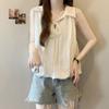 Large size drawstring bud shirt vest for women's summer new fashion age reduction and thin solid color versatile sleeveless top for women