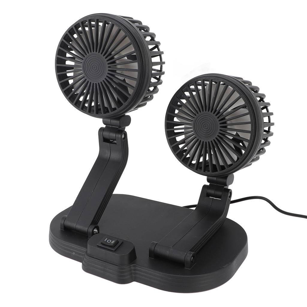 Dual Heads USB Fan for Car Dashboard Multi Speeds Quiet Portable Vehicle Cooling Fan for RV Truck
