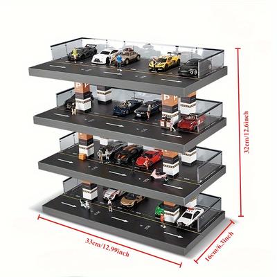 4-Tier 1:64 Acrylic Car Model Parking Lot Model Simulation Garage Toy Storage Rack Display Case Storage Display Rack Kids Gift