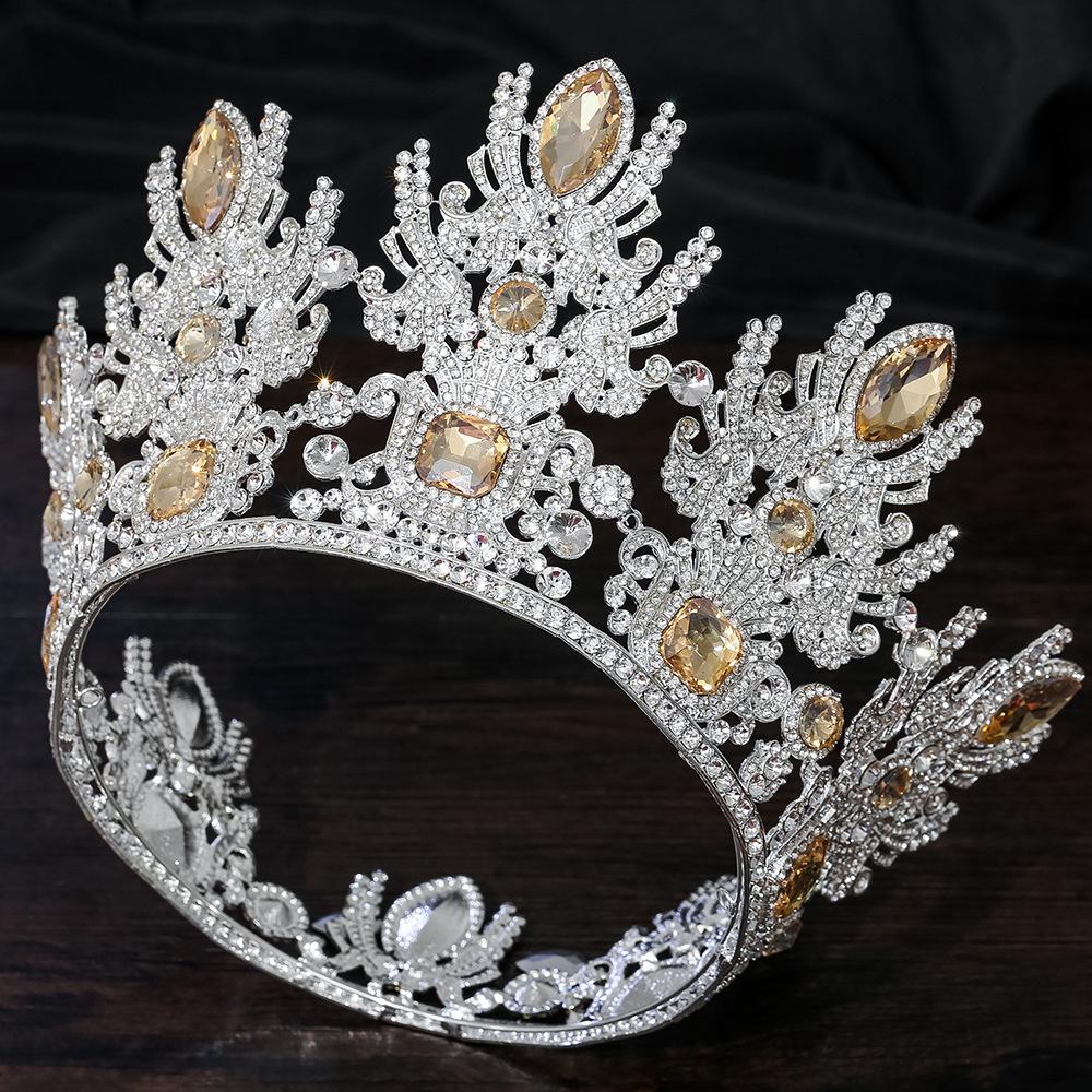 Baroque Crystal Crown Miss Universe Tiara Rhinestone Pageant Prom Crowns Bridal Wedding Hair Accessories Jewelry Crown Tiara