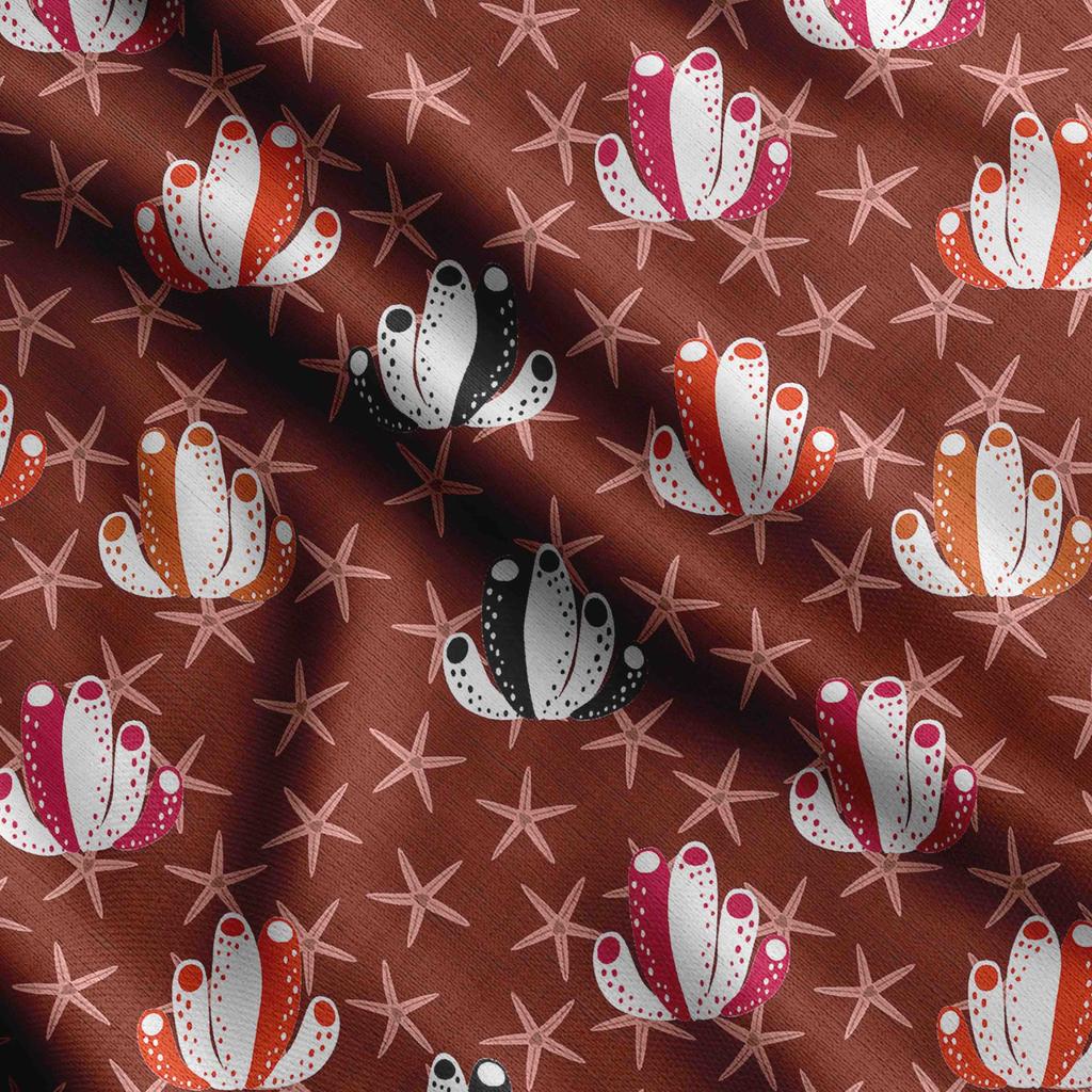 Soimoi Nadruk z muszli morskich, bawełniany kambryk, tkanina pikowana sprzedawana na jardy o szerokości 42 cali, średniej grubości tkanina bawełniana,