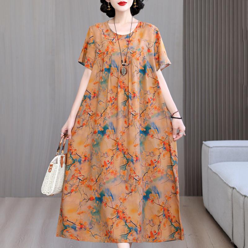 Women's Loose Dresses Elegant Plus Size Short Sleeve Casual Summer Oversize Long Dress Female Vintage Clothes