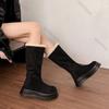 Thick Bottom Snow Boots  Winter Round Toe Fleece Warm Platform Women's Shoes Fashion Suede Warm Mid-calf Cotton Botas Femininas