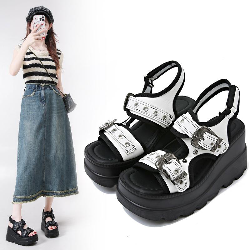 

Summer new thick-soled heightening word with Roman sandals women s light lazy shoes casual sandals 42 белый