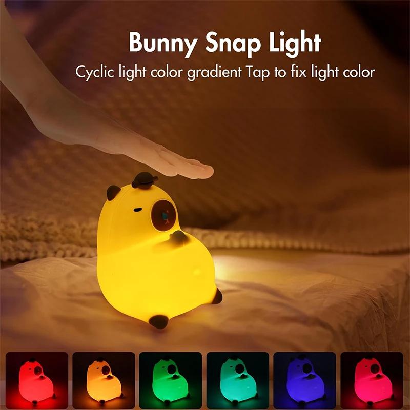 Capybara Night Light, Nursery Lamp, 7-Color RGB & 3-Level Warm Dimmable, Tap Control, 30Min Timer, 100% Safe &Soft Silicone