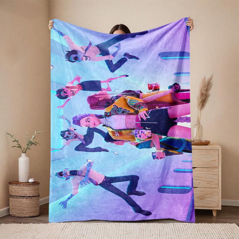 KPop Demon Hunters Cartoon Flannel Blanket - Cozy Throw for Sofa and Naps