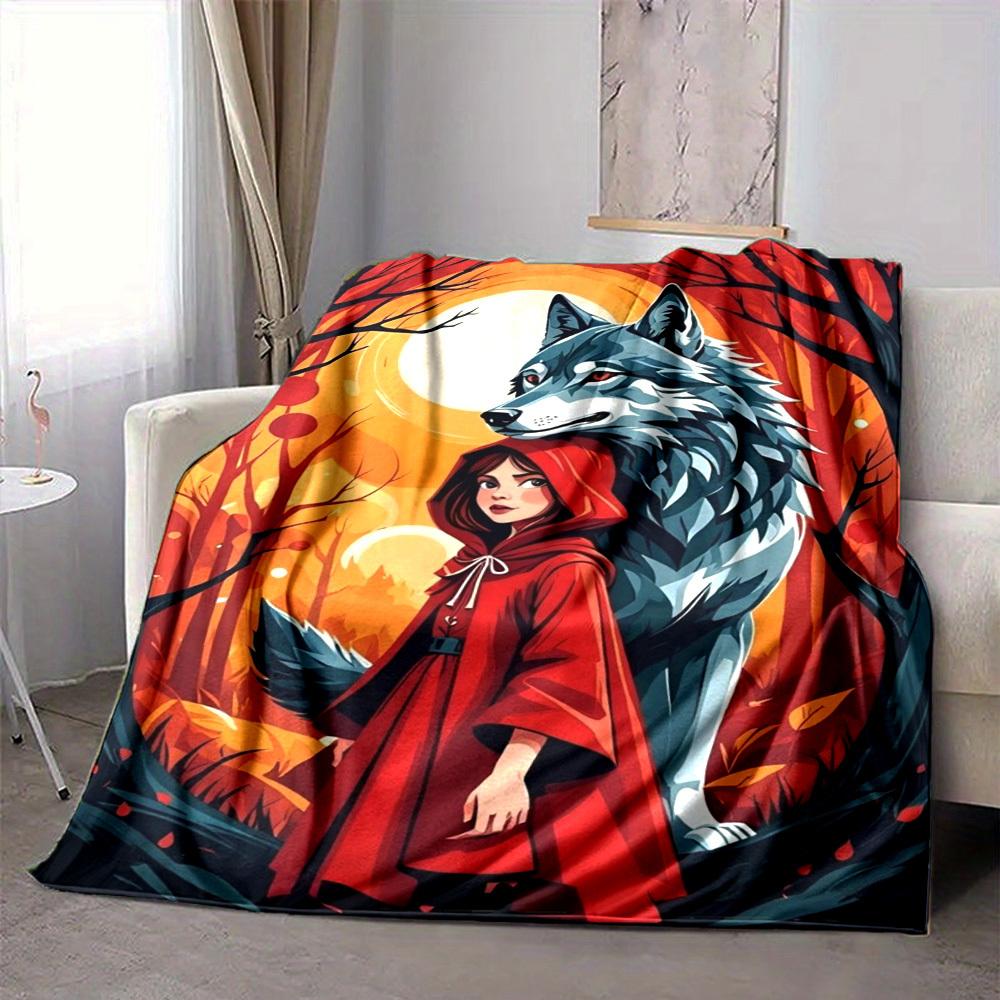 1pc Wolf and Red Hood Blanket - Lightweight Flannel Fleece with Digital Printing, Soft Warm for Sofa, Travel, Camping, Office yy251018294