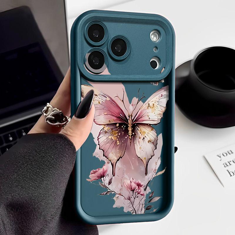 Pink Butterfly Watercolor Pattern Case For iPhone 17 Pro Max Funda Shockproof Bumper Cover For iPhone 16 Pro Max 15 14 13 12 11 Air 16E