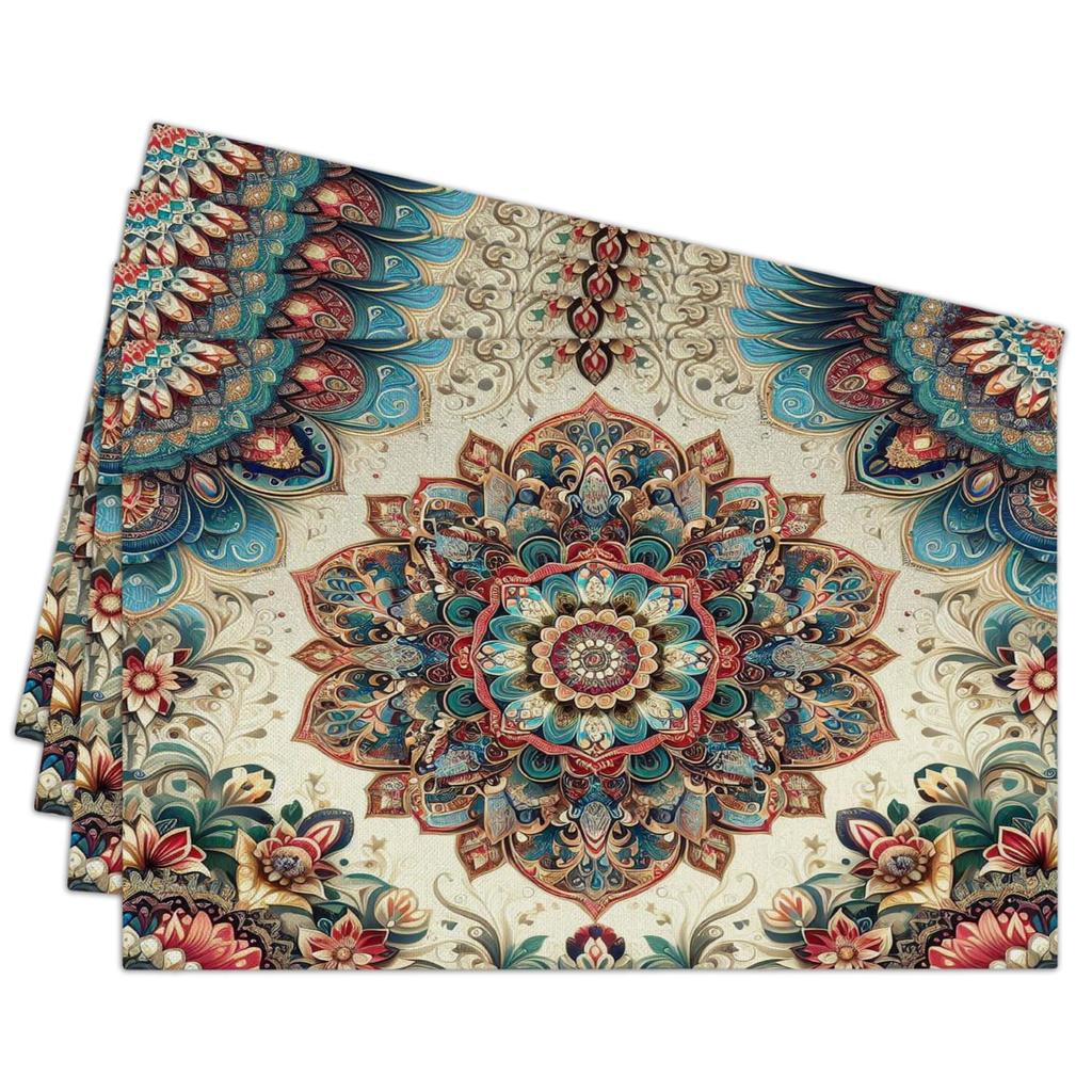 Cotton Linen Waterproof Placemats Set of 4, Daisy Floral Dining Mat Table Mats Decor