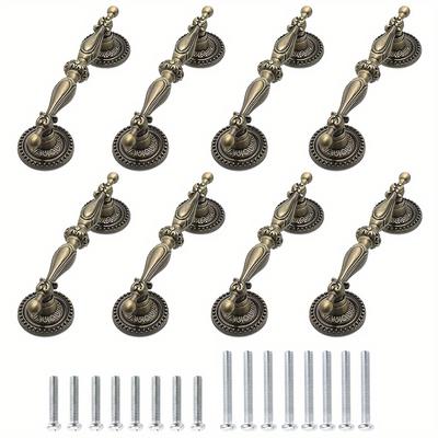 8 Pcs Cabinet Pulls Antique Brass Drawer Pulls Vintage European Style Vintage Dresser Pulls Kitchen Furniture Pulls Bedroom Pulls with Screws