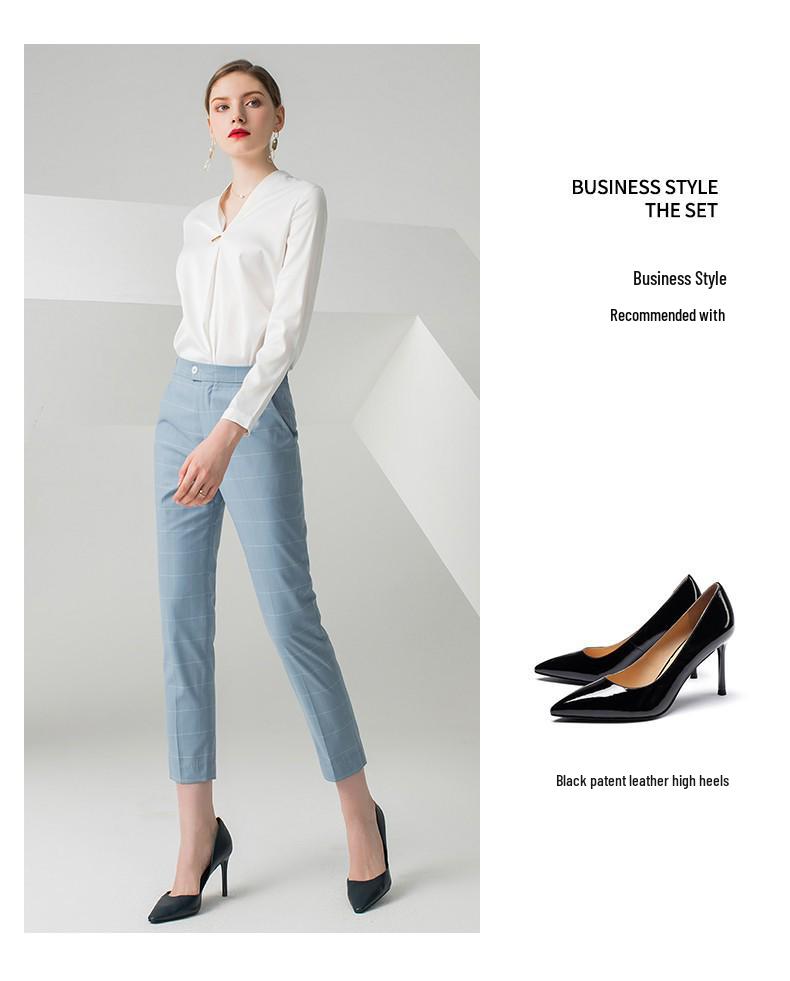 Elegant V-neck Long-Sleeve White Shirt for Women - Chic and Professional Style