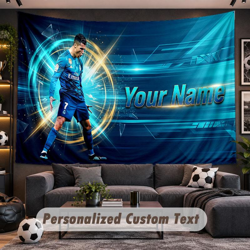 Arazzo da Appendere alla Parete Nome Personalizzato Modello Cristiano Ronaldo Tessuto Stampato Personalizzato Decorazione Murale