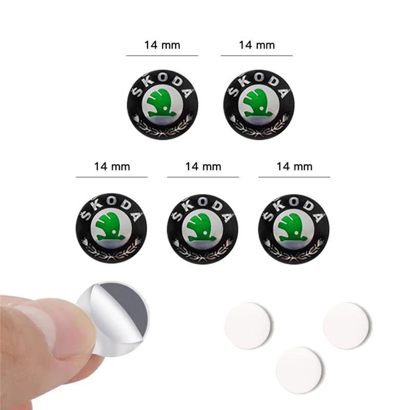 AAAAM1 14mm Car Remote Key Sticker Aluminum Emblem Decal For Skoda Octavia Kodiaq Fabia Superb Rapid Kamiq Karoq Derivati Yeti Enyaq A7