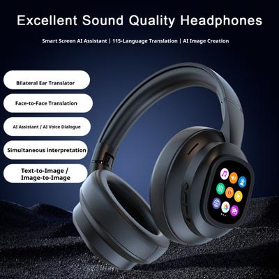 AI Translation Wireless Headphone with Movable LCD Touch Screen Real-Time 115 Language