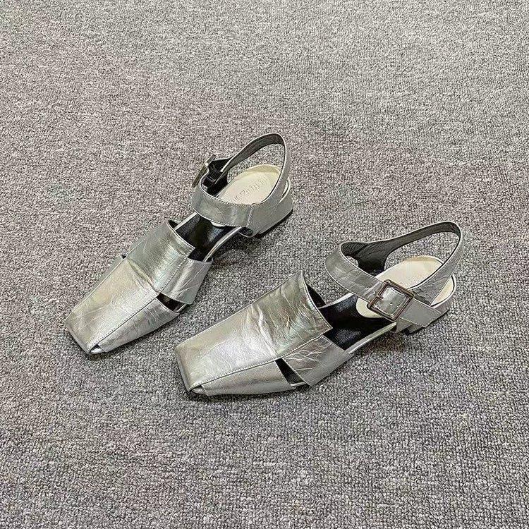 Silver Square Toe Strap Sandals for Women - Trendy Chunky Heel Summer Footwear