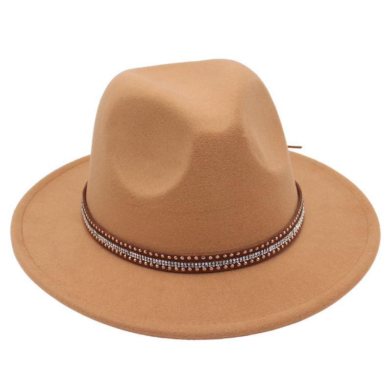 Tibetan Style Top Hat Temperament Jazz Hat British Elegant Felt Hat Big Brim Rivet Woolen Hat Men And Women