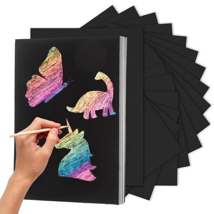 30/50pcs Black Scratch Paper Colorful Visual Effect Scraping Wax Paper DIY Painting Art Creative Drawing Supplies XJM